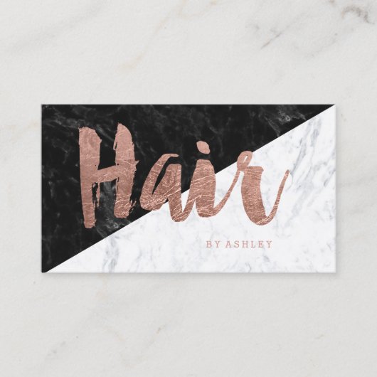 Haarmoderne roos gouden tipografie blokkeren marme visitekaartje (Voorkant)