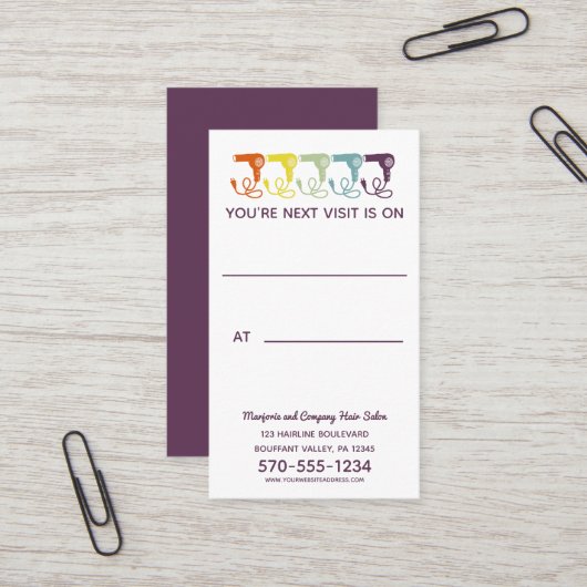 Haarsalon Afspraak Herinnering Retro Rainbow Visitekaartje (Voorkant / Achterkant in situ)