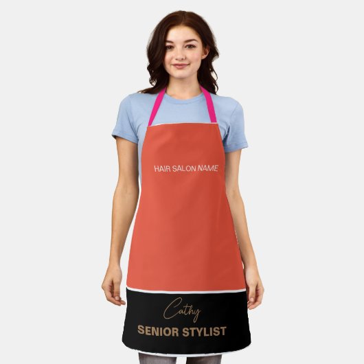 Haarsalon Bedrijfsnaam en werknemerstitel Schort (Gedragen)