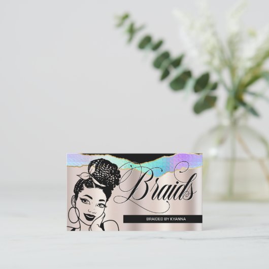 Haarsalon, Braid Stylist, Braiding,  Bronze Visitekaartje (Staand voorkant)