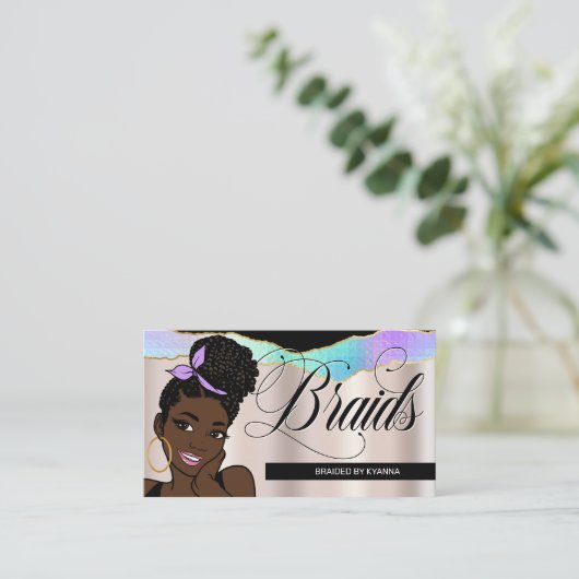 Haarsalon, Braid Stylist, Braiding, Bronze Visitekaartje (Staand voorkant)