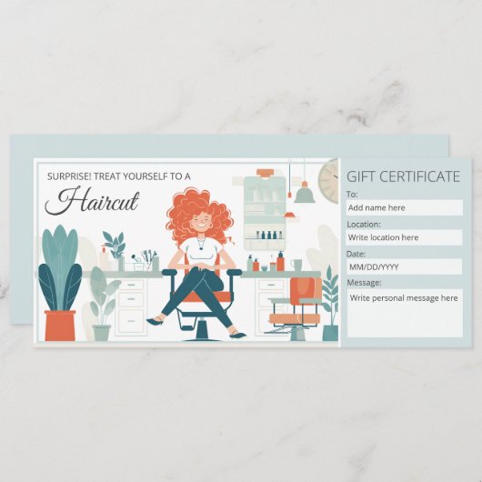 Haarsalon Cadeaubon Sjabloon, Kapper Cadeau Kaart (Voorkant / Achterkant)