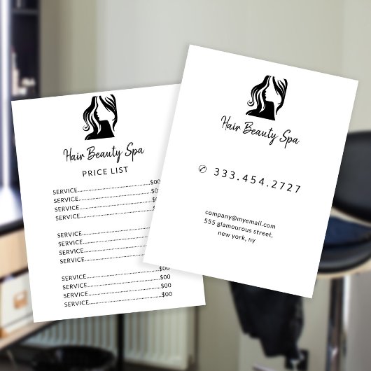 Haarsalon eenvoudig logo zwart wit service menu