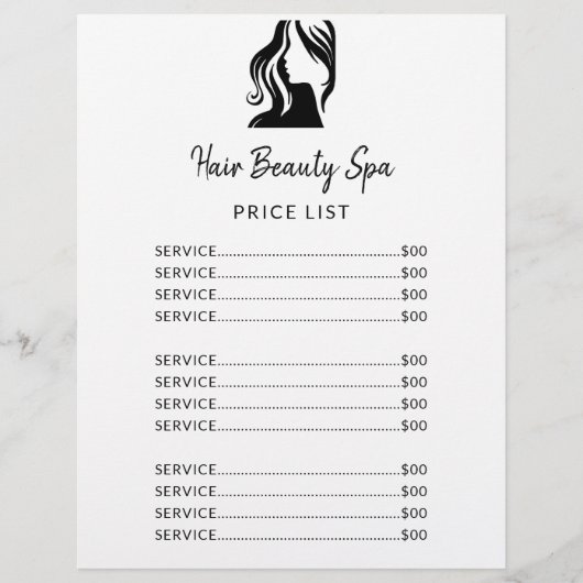 Haarsalon eenvoudig logo zwart wit service menu (Voorkant)