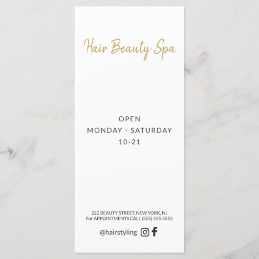 Haarsalon eenvoudige witte lijst programmakaart (Achterkant)