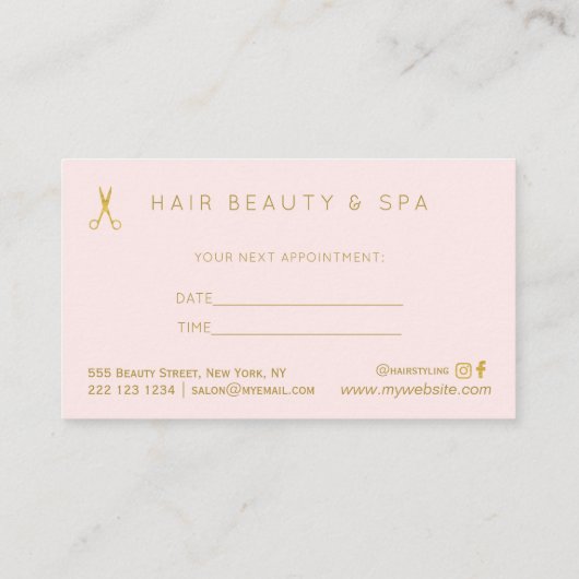 Haarsalon faux goud roze blush luxe afspraak visitekaartje (Achterkant)