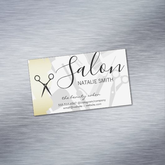 Haarsalon Gereedschap en Goud Geborsteld Magnetisch Visitekaartje (Voorbeeld)