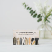 Haarsalon Gereedschap op houten tafel Visitekaartje (Staand voorkant)