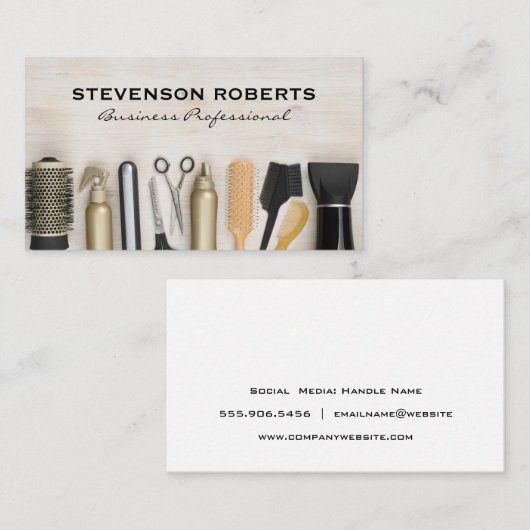 Haarsalon Gereedschap op houten tafel Visitekaartje (Voorkant / Achterkant)