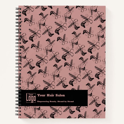 Haarsalon Gereedschap Patroon Zwart Roze Promotion Notitieboek (Voorkant)