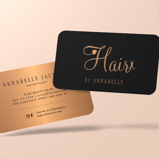 Haarsalon glazuur zwart goud metalen haarstylist visitekaartje