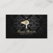 Haarsalon Gold Blow Dryer Logo Elegant Damask Visitekaartje (Voorkant)