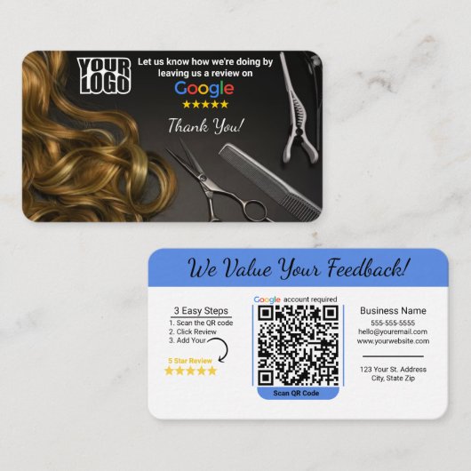 Haarsalon Google Review Sjabloon met QR Visitekaartje (Voorkant / Achterkant)