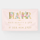 Haarsalon goud bloemenroze typografie luxe glam spandoek (Horizontaal)