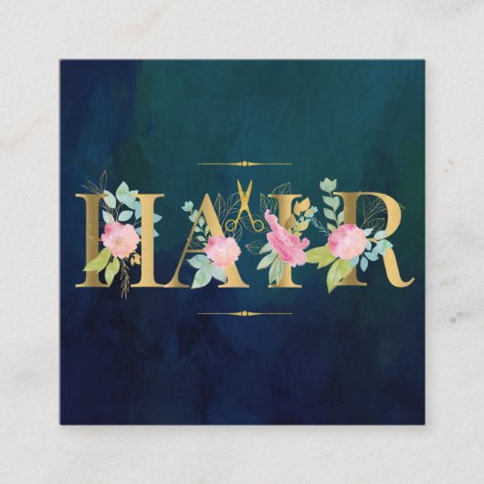 Haarsalon goud blush roze marine luxe glam vierkante visitekaartje (Voorkant)