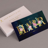 Haarsalon goud blush roze marine luxe glam visitekaartje