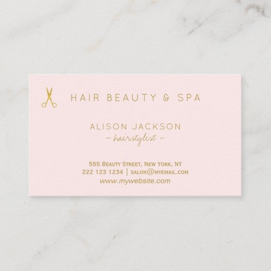 Haarsalon goud en roze blush luxe kapsalon visitekaartje (Achterkant)