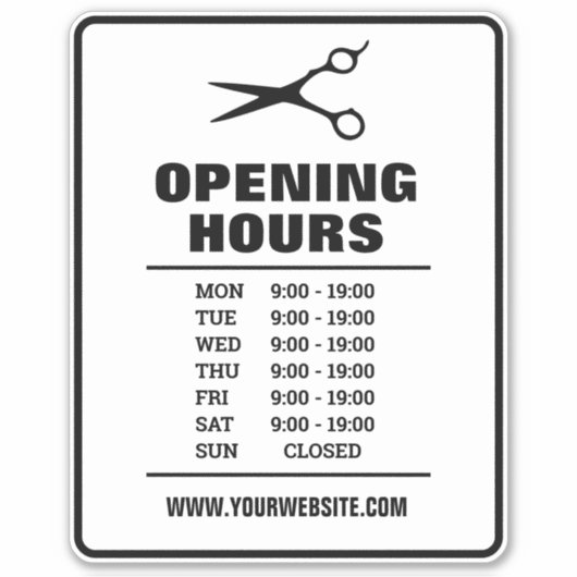 Haarsalon kapperszaak openingstijden vinyl sticker (Voorkant)