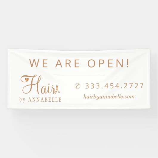 Haarsalon kapster naam koper goud wit teken spandoek (Horizontaal)