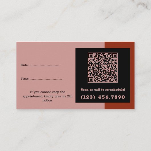 Haarsalon Logo QR Code Roze Zwart Rood Bedankt & Afsprakenkaartje (Achterkant)