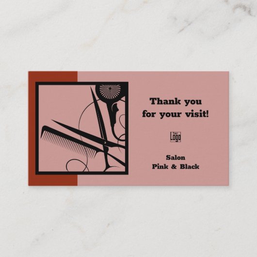Haarsalon Logo QR Code Roze Zwart Rood Bedankt & Afsprakenkaartje (Voorkant)