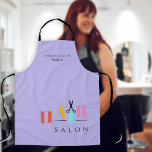 Haarsalon met grote typografie-schaar schort<br><div class="desc">Grote HAIR-typografie kleurrijk rood,  geel,  mintblauw en roze letters met schaar die een modern haarsalon haarkapster elegant glad paars lavender schort maken.             Gemakkelijk om met uw details te personaliseren!</div>