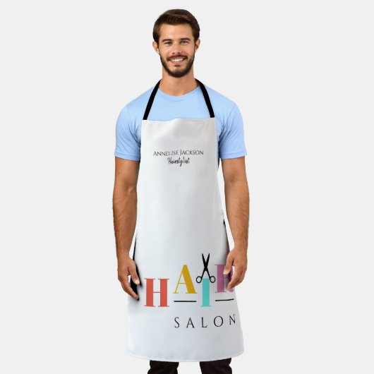 Haarsalon met grote typografie-schaar schort (Gedragen)