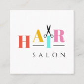 Haarsalon met grote typografie-schaar vierkante visitekaartje (Voorkant)