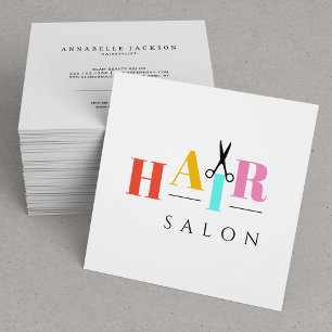 Haarsalon met grote typografie-schaar vierkante visitekaartje
