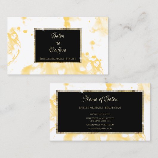 Haarsalon Modern Geel Abstract Splash Visitekaartje (Voorkant / Achterkant)