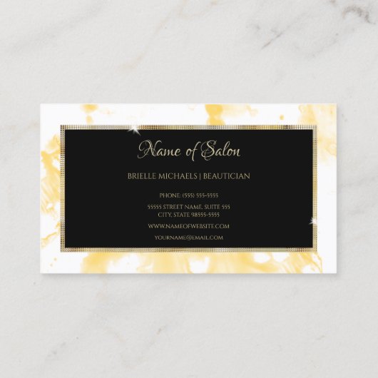 Haarsalon Modern Geel Abstract Splash Visitekaartje (Achterkant)