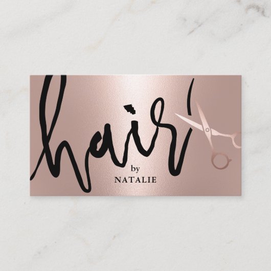Haarsalon Modern Roos Goud Handgeschreven Script Visitekaartje (Voorkant)