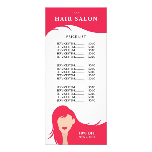 Haarsalon prijslijst Roze Haarstylist Model Reclamekaart (Voorkant)