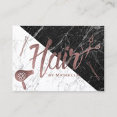 Haarsalon Roos Goud Script Zwart & Wit Marmer Visitekaartje (Voorkant)