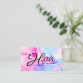 Haarsalon roze blauw girly abstracte waterverf kun visitekaartje (Staand voorkant)