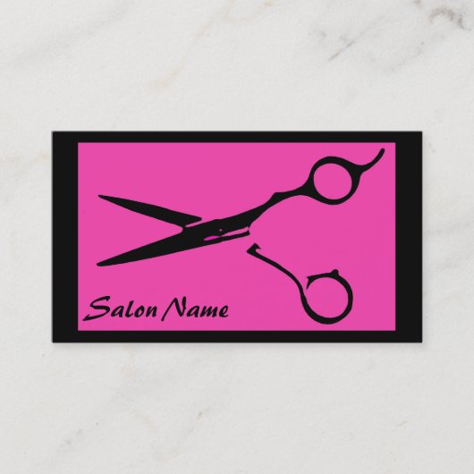 Haarsalon roze zwarte schaar visitekaartjes (Voorkant)