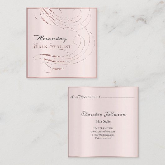 Haarsalon Salon Afspraakkaart Roze Pastel Vierkante Visitekaartje (Voorkant / Achterkant)