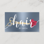 Haarsalon Schaar & Bloem Typografie Dusty Blue Visitekaartje (Voorkant)