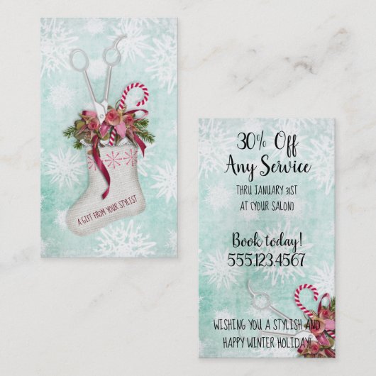 Haarsalon stylist Feestcoupon cadeaukaart xmas Kortingskaartje (Voorkant / Achterkant)