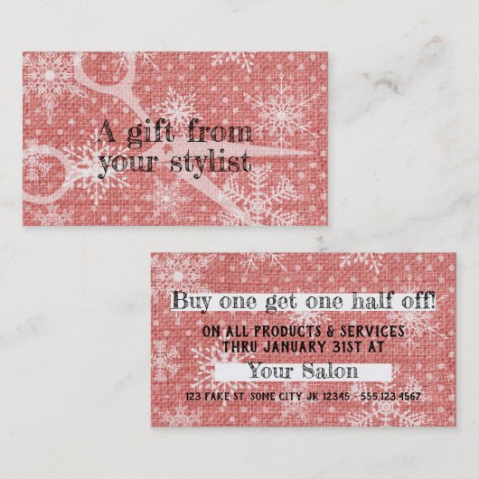 Haarsalon stylist Feestcoupon cadeaukaart xmas Kortingskaartje (Voorkant / Achterkant)