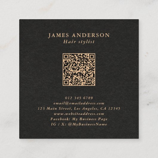 Haarsalon/Stylist Schaar Faux Kraft QR Code Vierkante Visitekaartje (Achterkant)