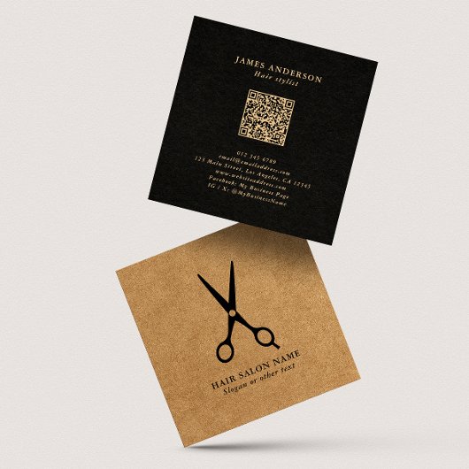 Haarsalon/Stylist Schaar Faux Kraft QR Code Vierkante Visitekaartje