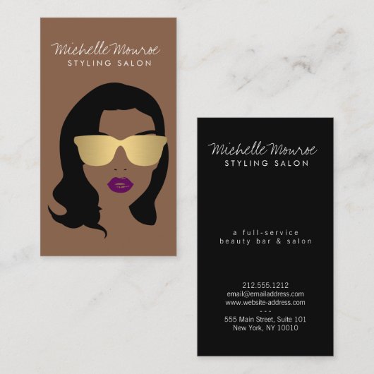 Haarsalon, Stylist, Schoonheid Meisje Bruin Visitekaartje (Voorkant / Achterkant)