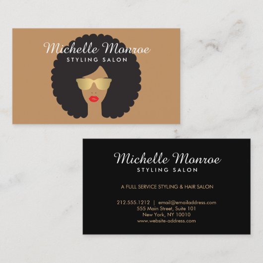 Haarsalon Stylist Schoonheid Meisje met Afro Visitekaartje (Voorkant / Achterkant)