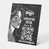 Haarsalon Tip Jar/Waardering Station QR Code Reclamebord Met Voetstuk (Voorkant)