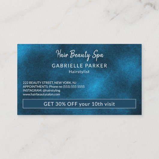 Haarsalon wit en blauw moderne loyaliteitspunch visitekaartje (Achterkant)