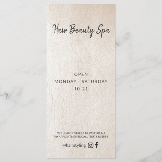 Haarsalon zwart bord blush prijslijst diensten programmakaart (Achterkant)