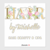 Haarsalonnaam goud en roze bloementypografie sticker (Vel)