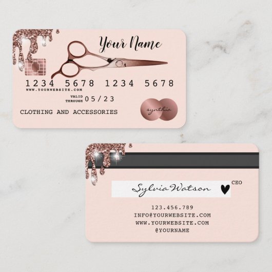 Haarschaar Credit Kaart Styled Roos Gold Visitekaartje (Voorkant / Achterkant)