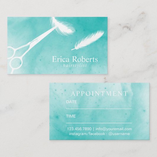 Haarschaar en aanwijzen Waterverf Afsprakenkaartje (Voorkant / Achterkant)